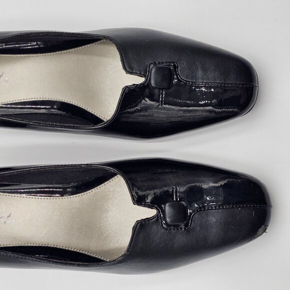 Easy Street Black Patent Leather Low Block Heel Shoes Y2K Office Career - Picture 9 of 11